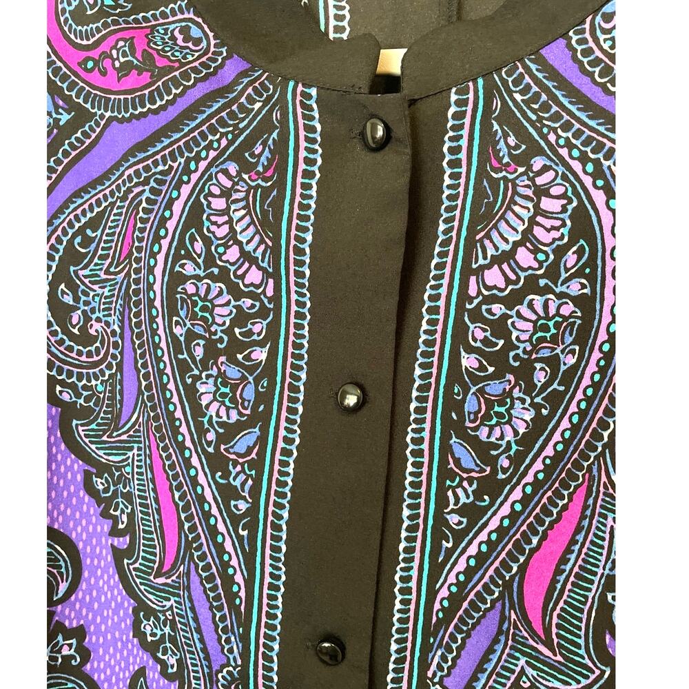 Bob Mackie Wearable Art Paisley Blouse 2X Purple Mandarin Collar Retro Bold Boho - Picture 4 of 8